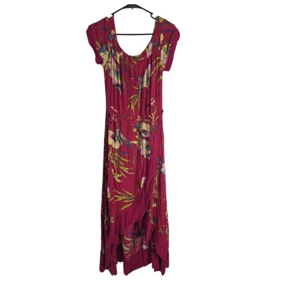 Allison Joy Long Length Dress L Womens Pink‎ Floral Coquette Summer Flowy Tiered